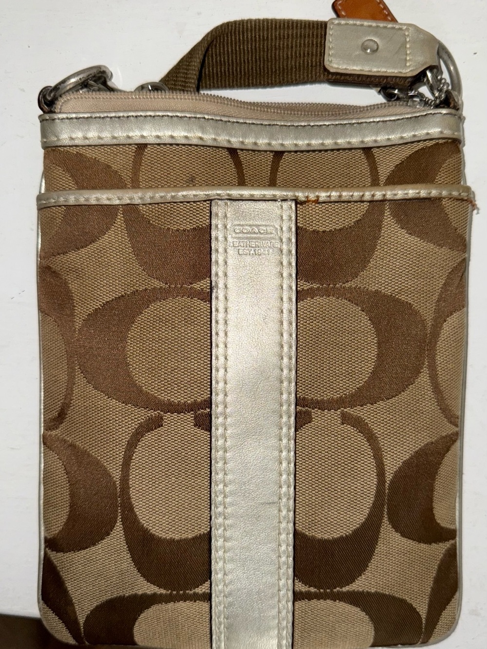Vintage-Coach Jacquard brown canvas crossbody bag